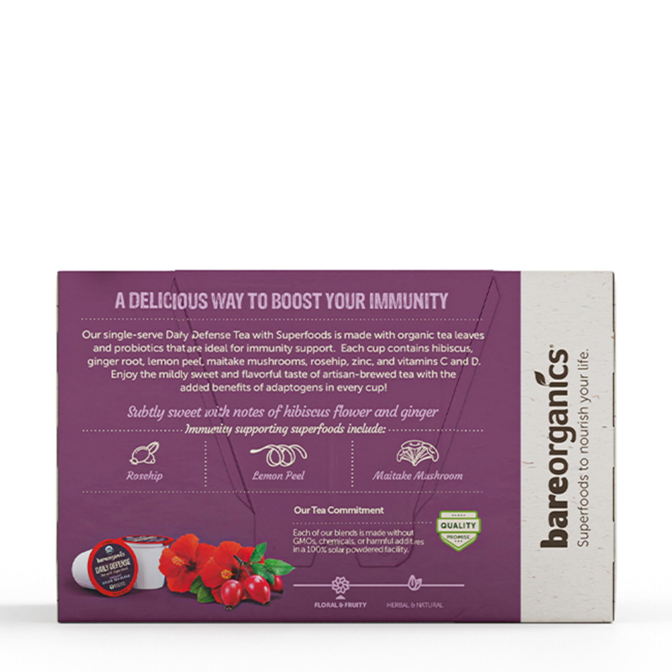 BareOrganics pod side label displaying ingredient highlights and certifications