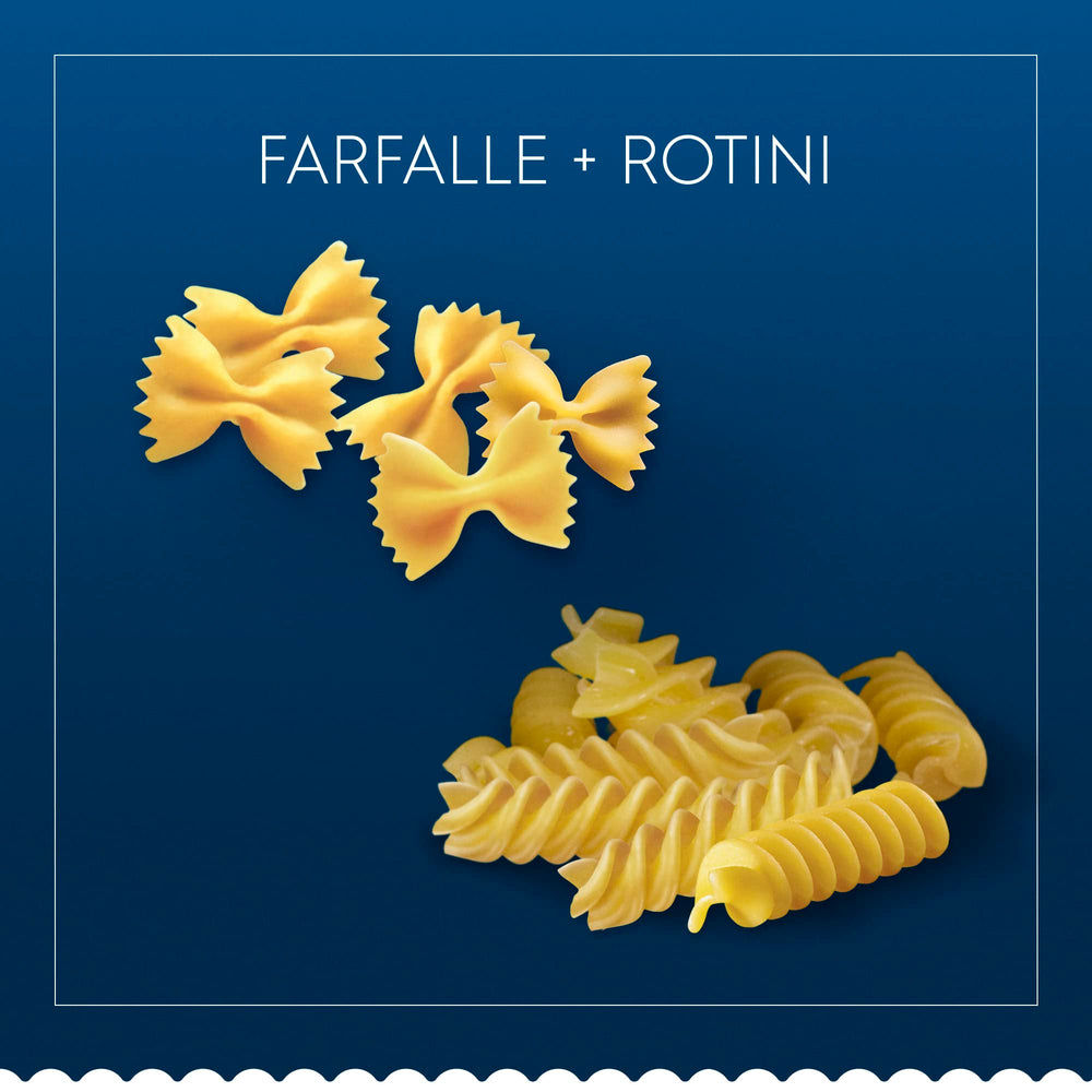 Barilla box held in hand for scale, showing single-box size and storage-friendly benefit