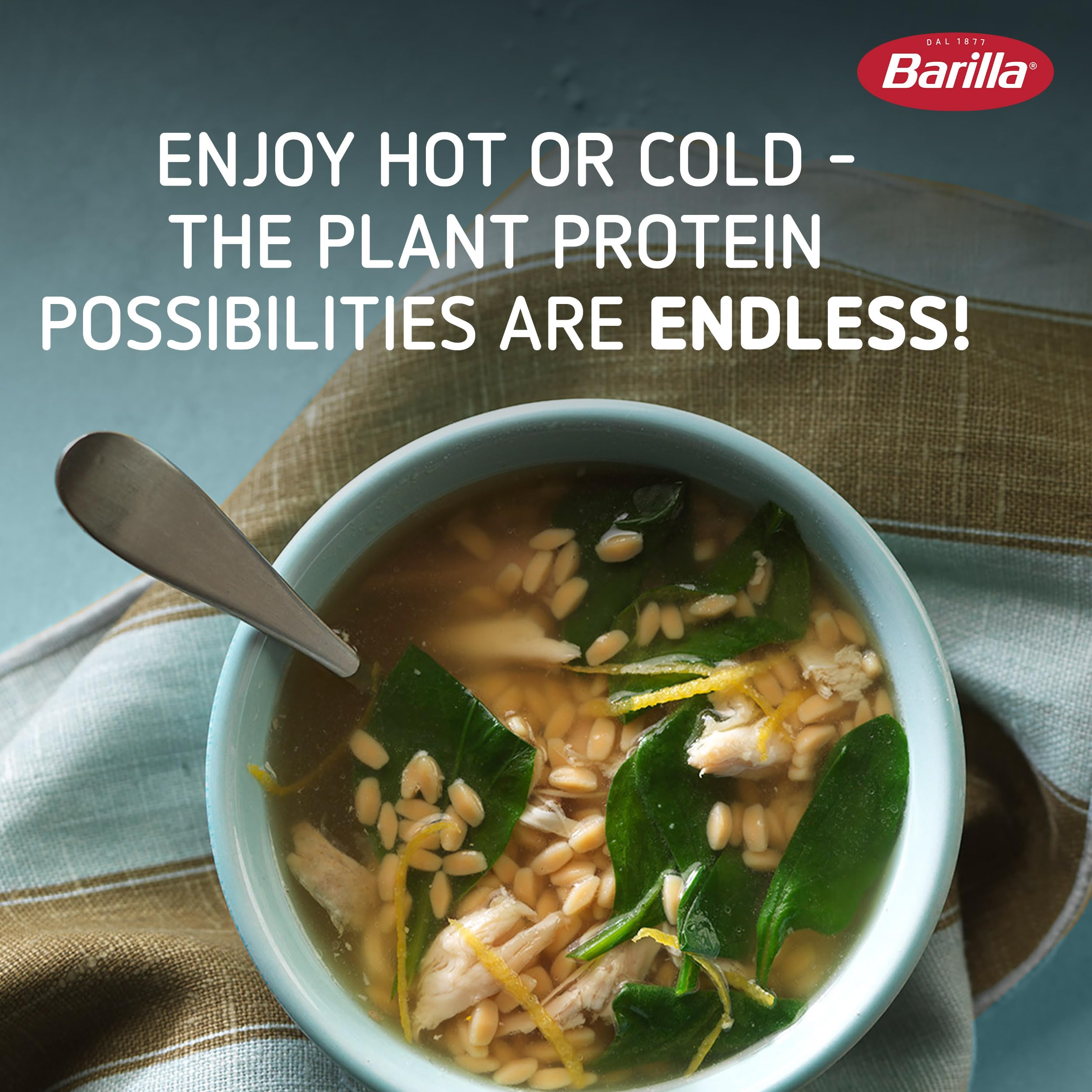 Barilla chickpea orzo label view showing nutrition and certifications