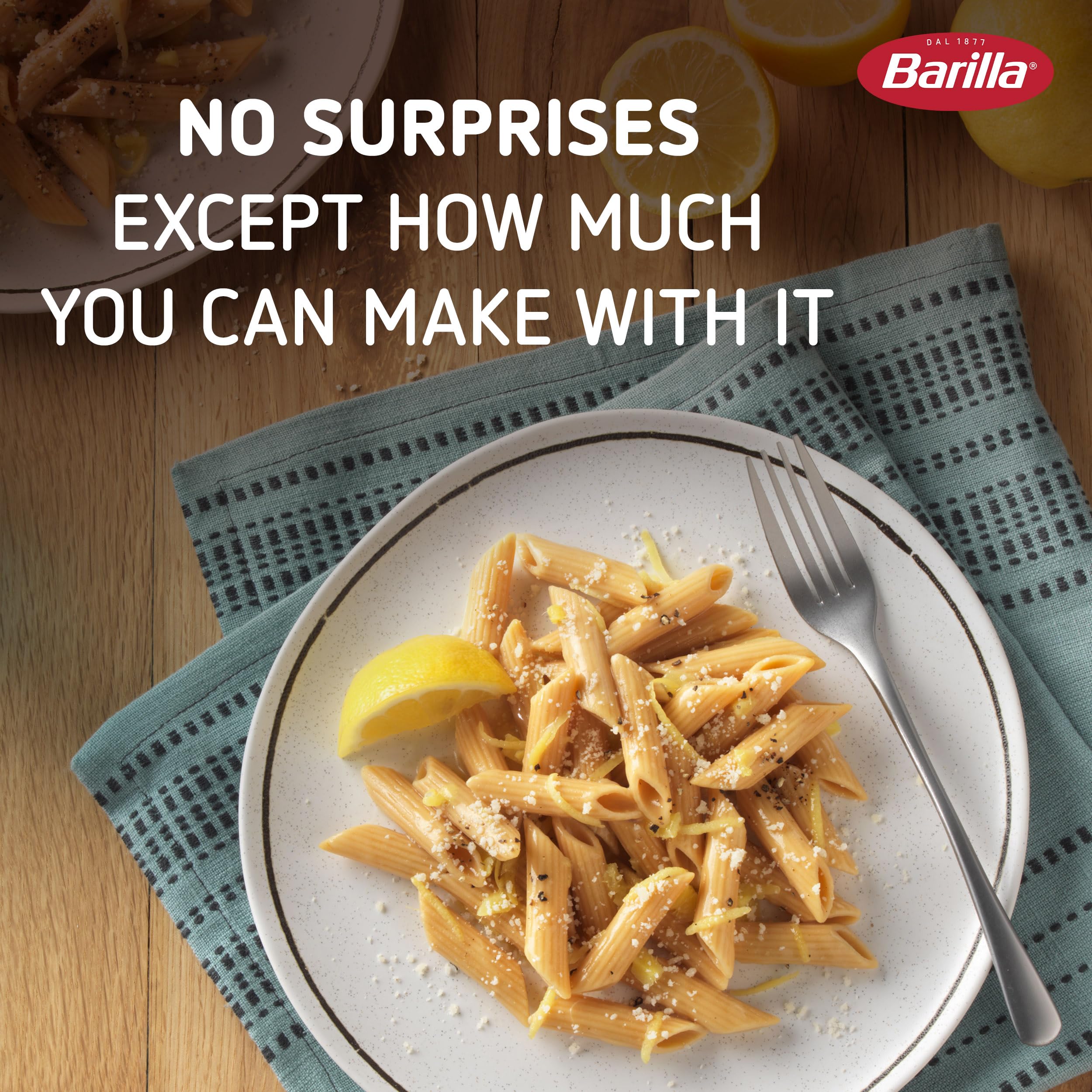 bowl of cooked Barilla chickpea penne with sauce showing satisfying texture