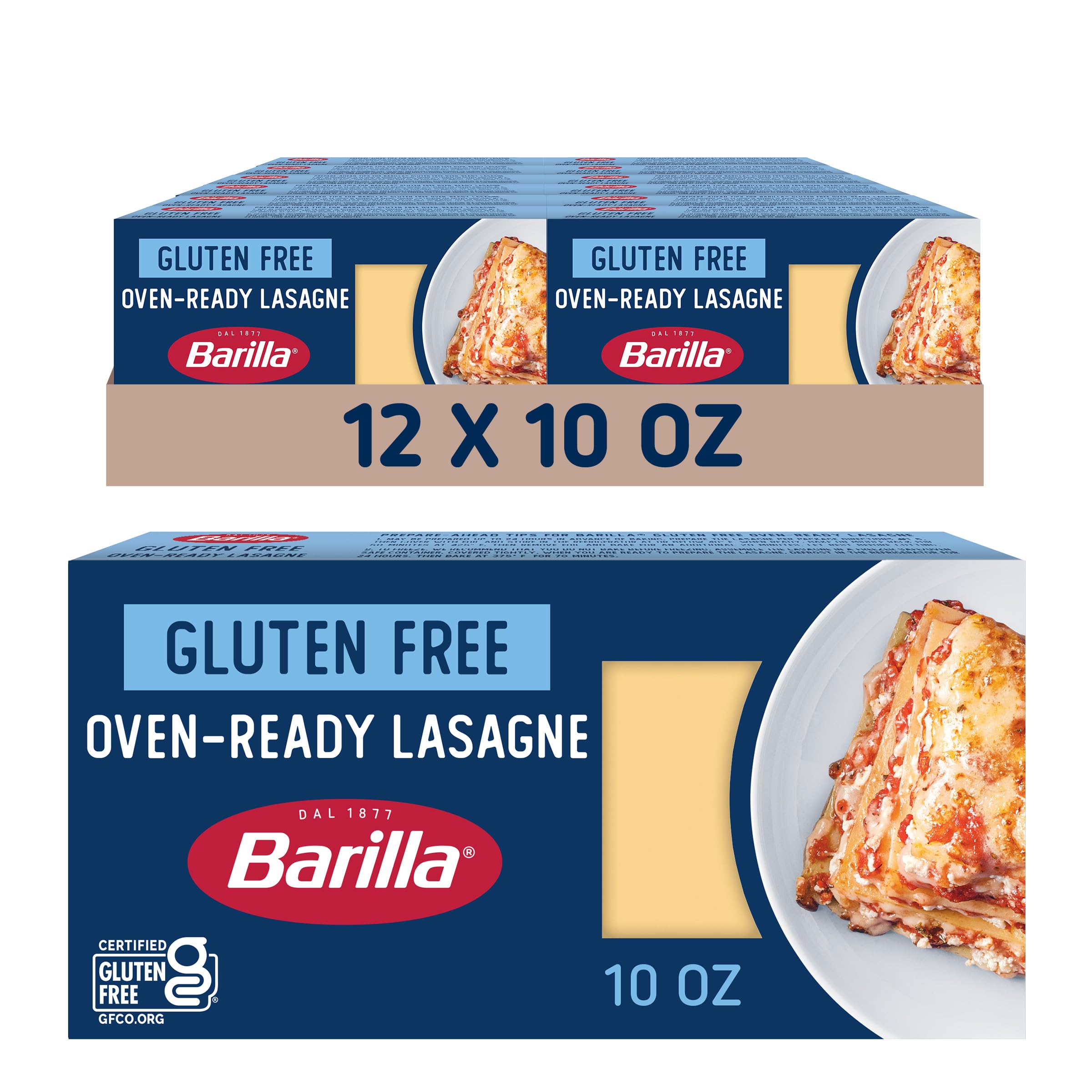 Barilla front packaging showing gluten free lasagne and convenience benefit