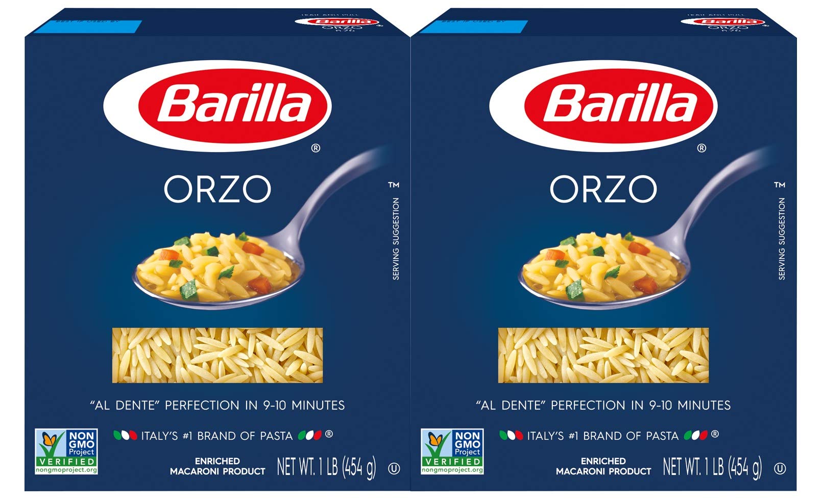 Barilla orzo front packaging showing brand and cooking convenience