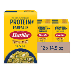 Barilla Protein+ front box showing farfalle and protein claim benefit