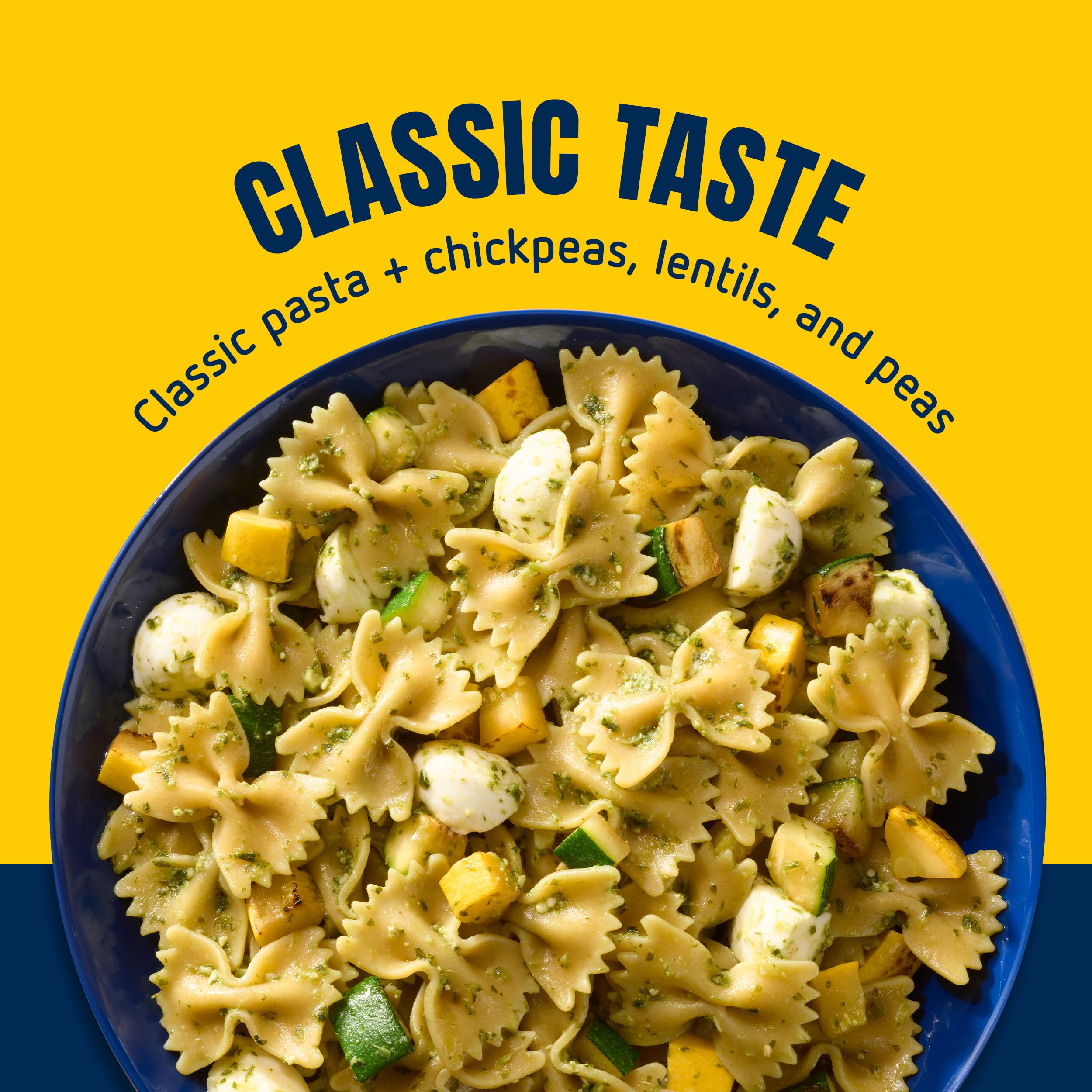 Portion comparison of Barilla Protein+ farfalle illustrating serving size guidance