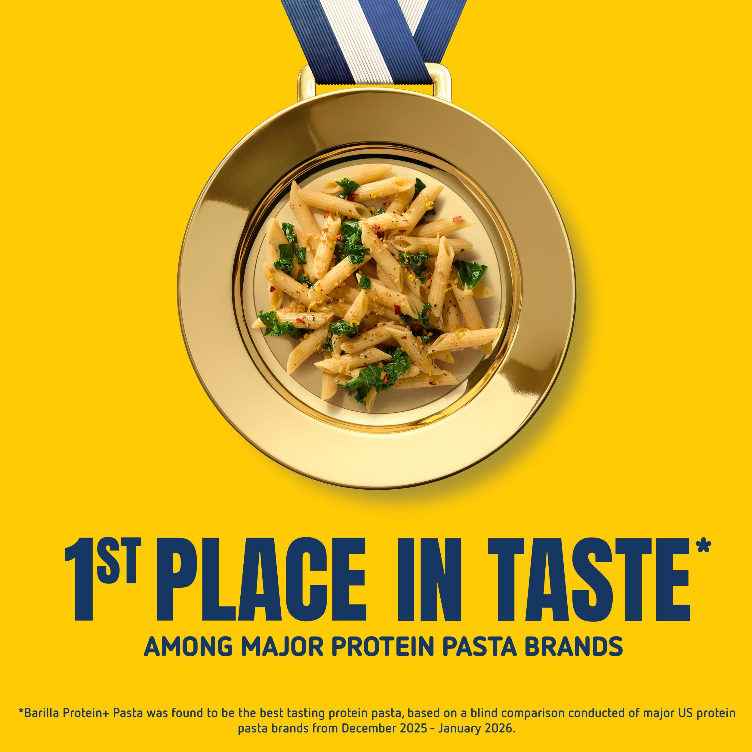 Close-up of uncooked Barilla Protein+ penne texture highlights hearty wheat and legume blend