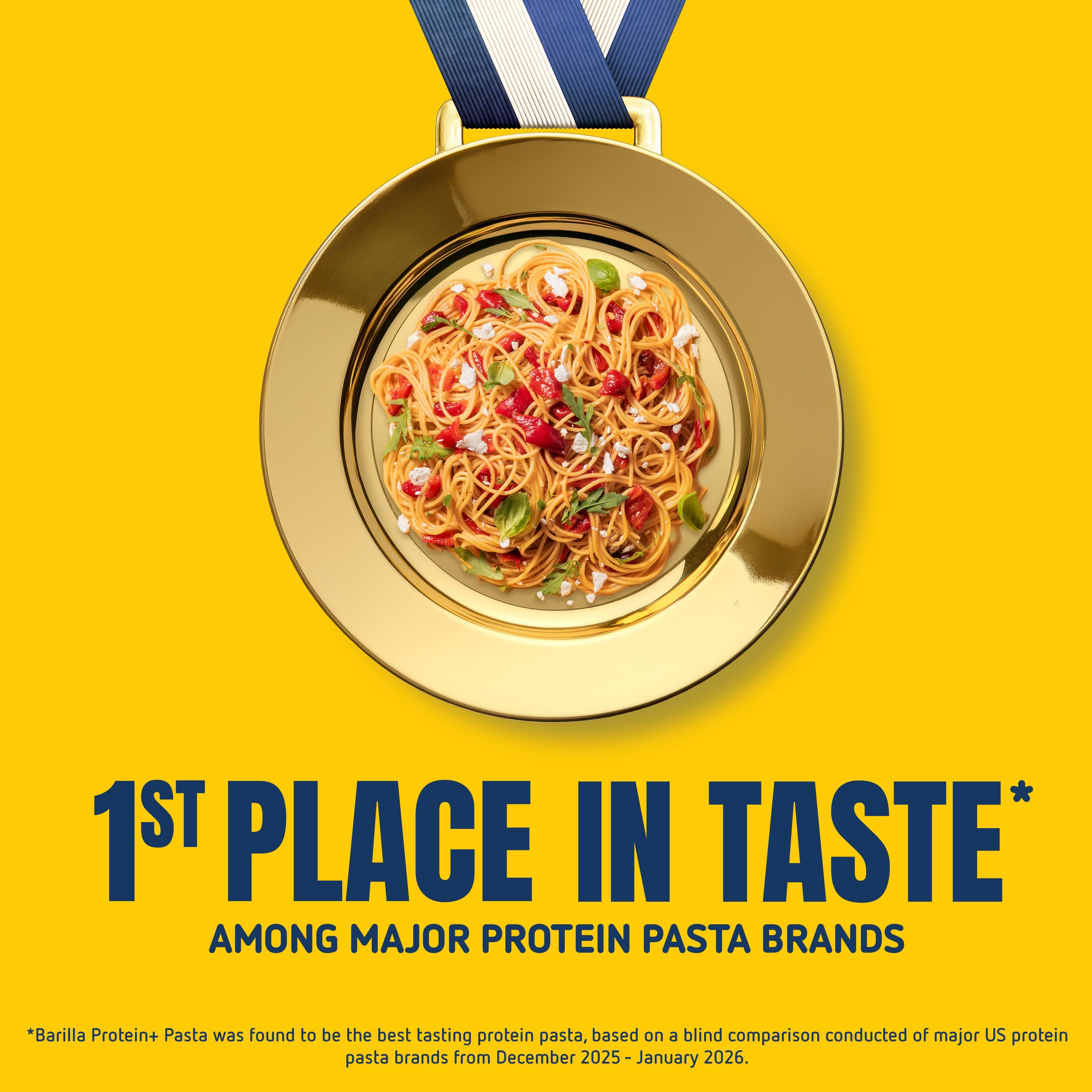 Barilla Protein+ unboxed thin spaghetti bunch demonstrating strand length and shape