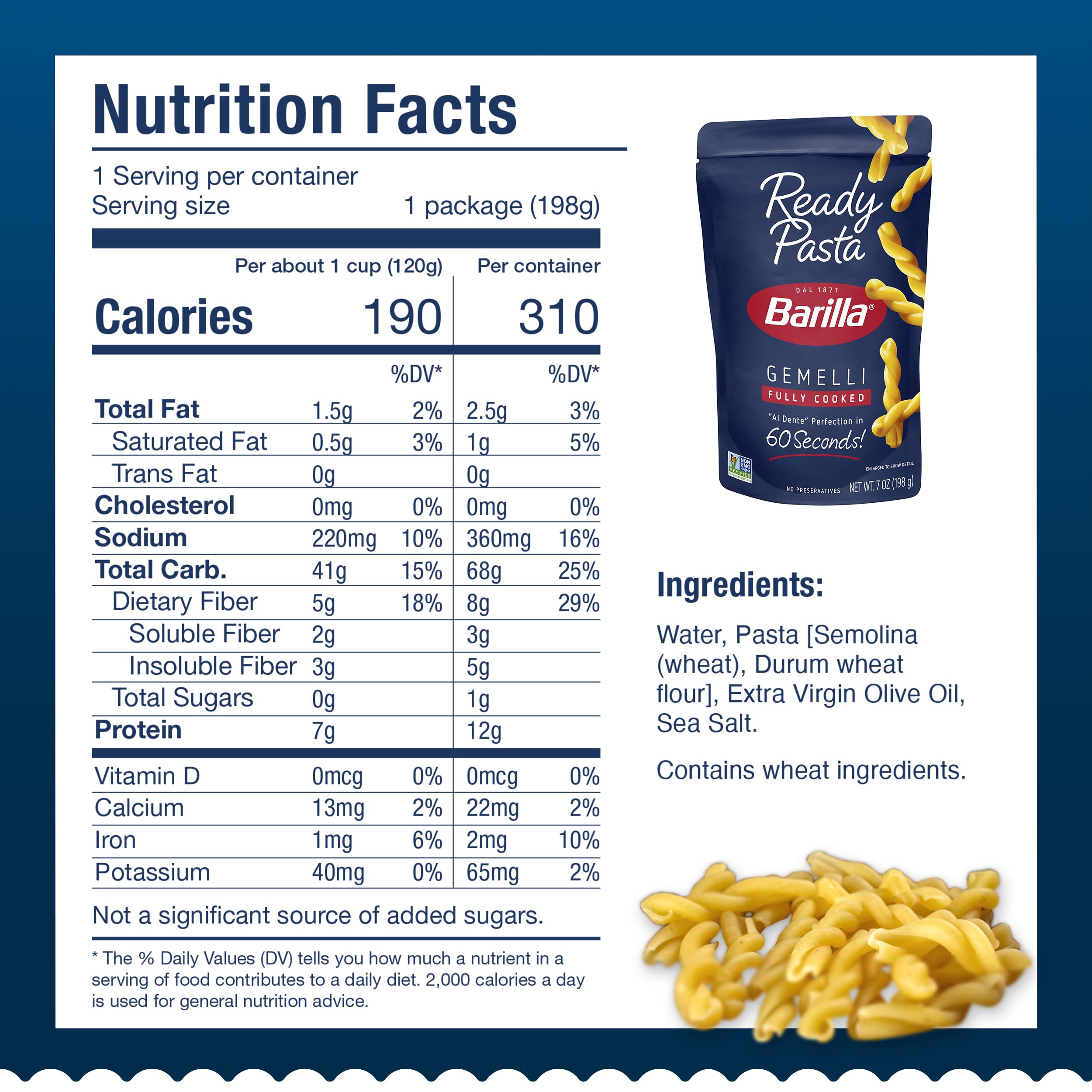 Barilla pouch next to a hand for scale showing single-serve convenience