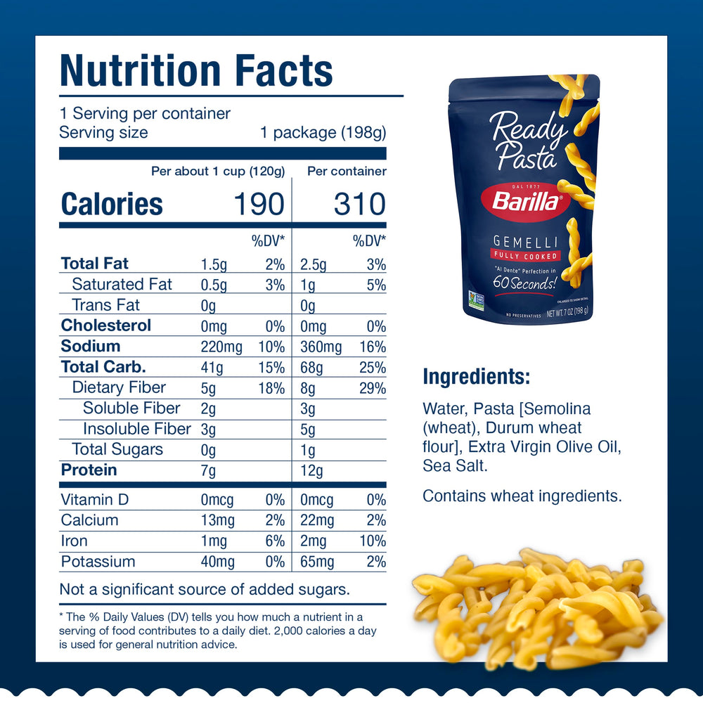 Barilla pouch next to a hand for scale showing single-serve convenience