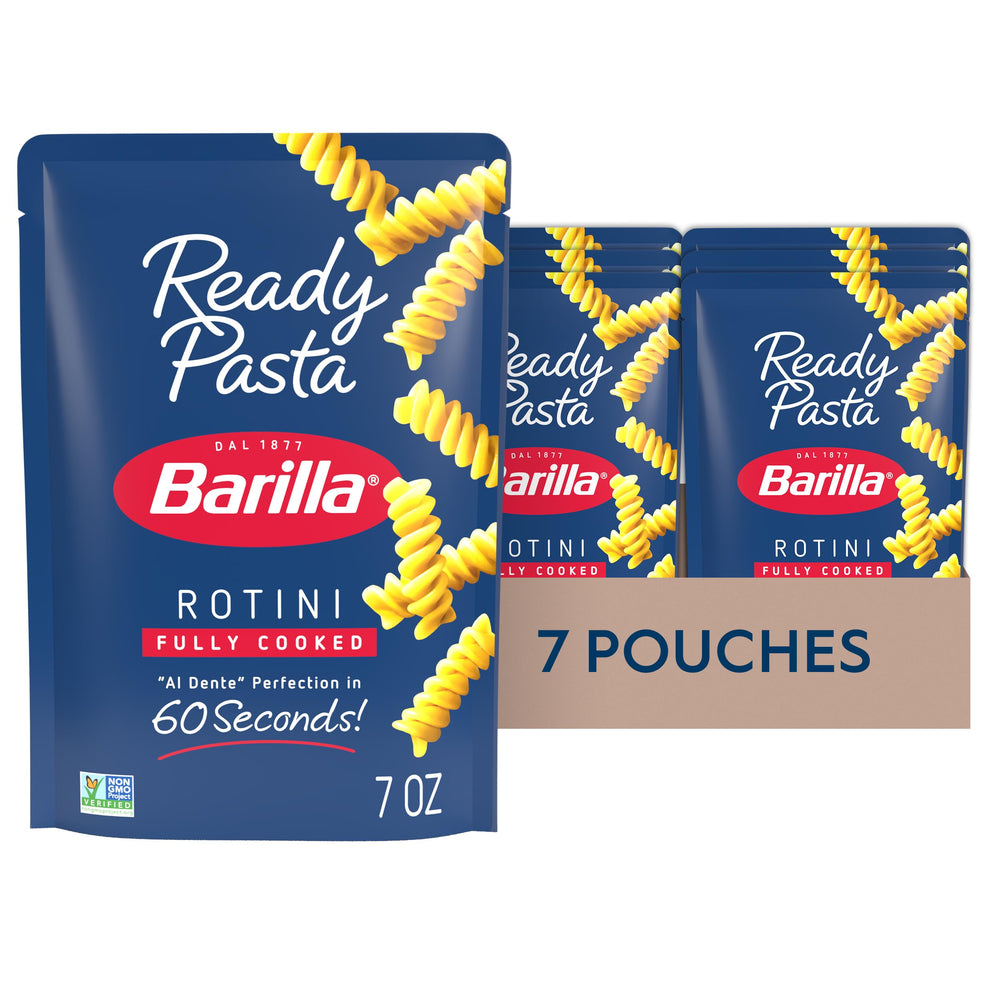Barilla rotini front packaging showing brand and ready-pasta convenience