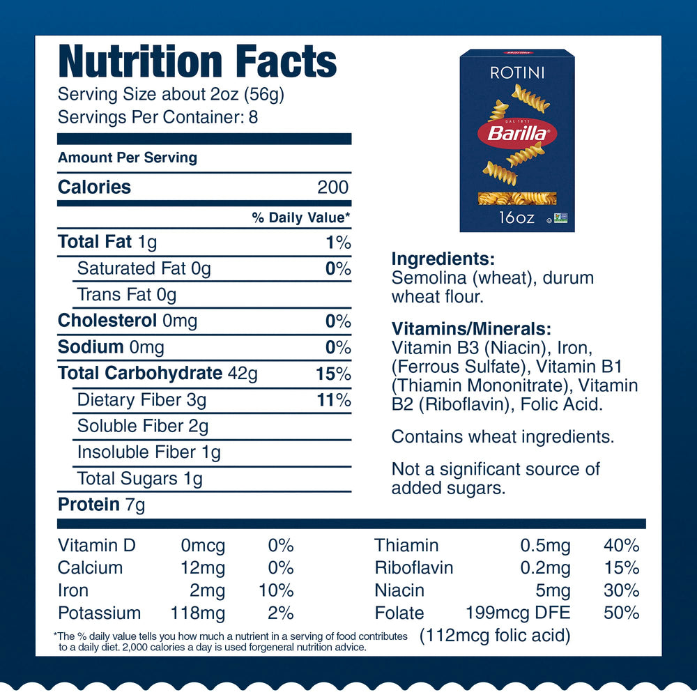Product label with Non-GMO and Kosher marks on Barilla for ingredient transparency