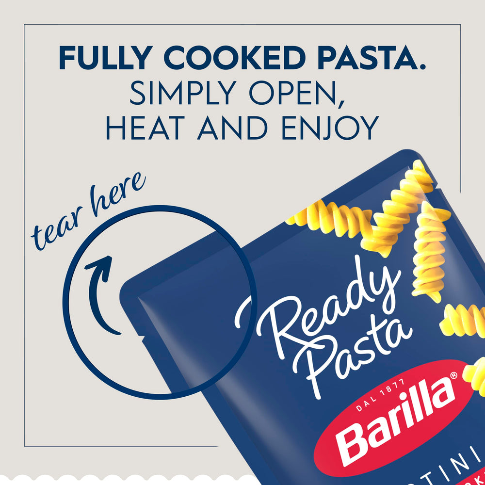 Family-style kitchen scene with Barilla rotini plated for a quick weeknight meal