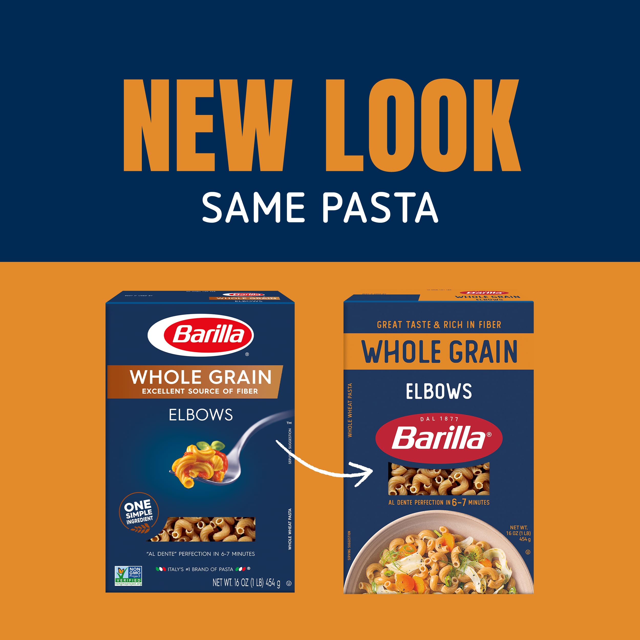 Barilla whole grain elbows close-up texture highlighting hearty whole wheat bite