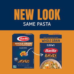 Barilla whole grain elbows close-up texture highlighting hearty whole wheat bite