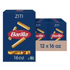 Barilla ziti front packaging showing brand and box, highlights pantry-ready convenience