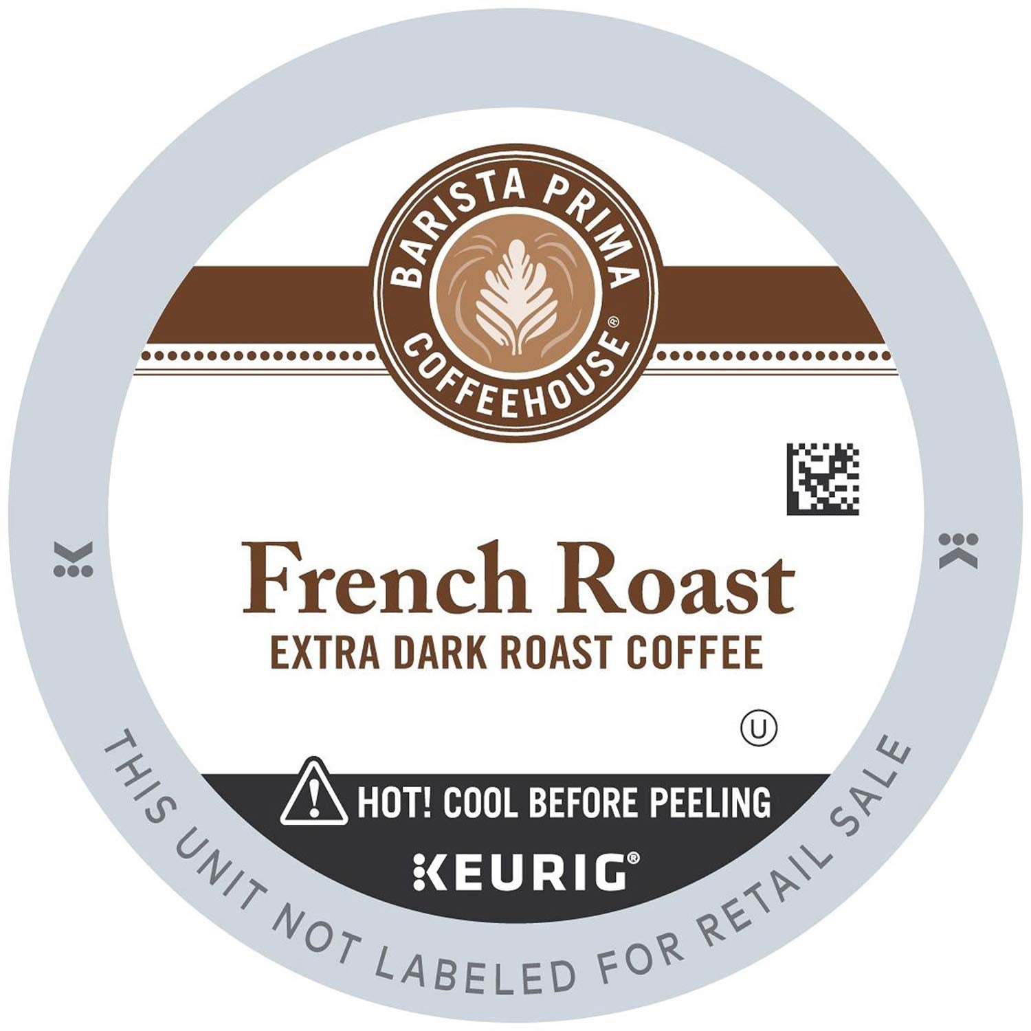 Barista Prima front packaging showing 96-count bold French roast, clear supply and brand