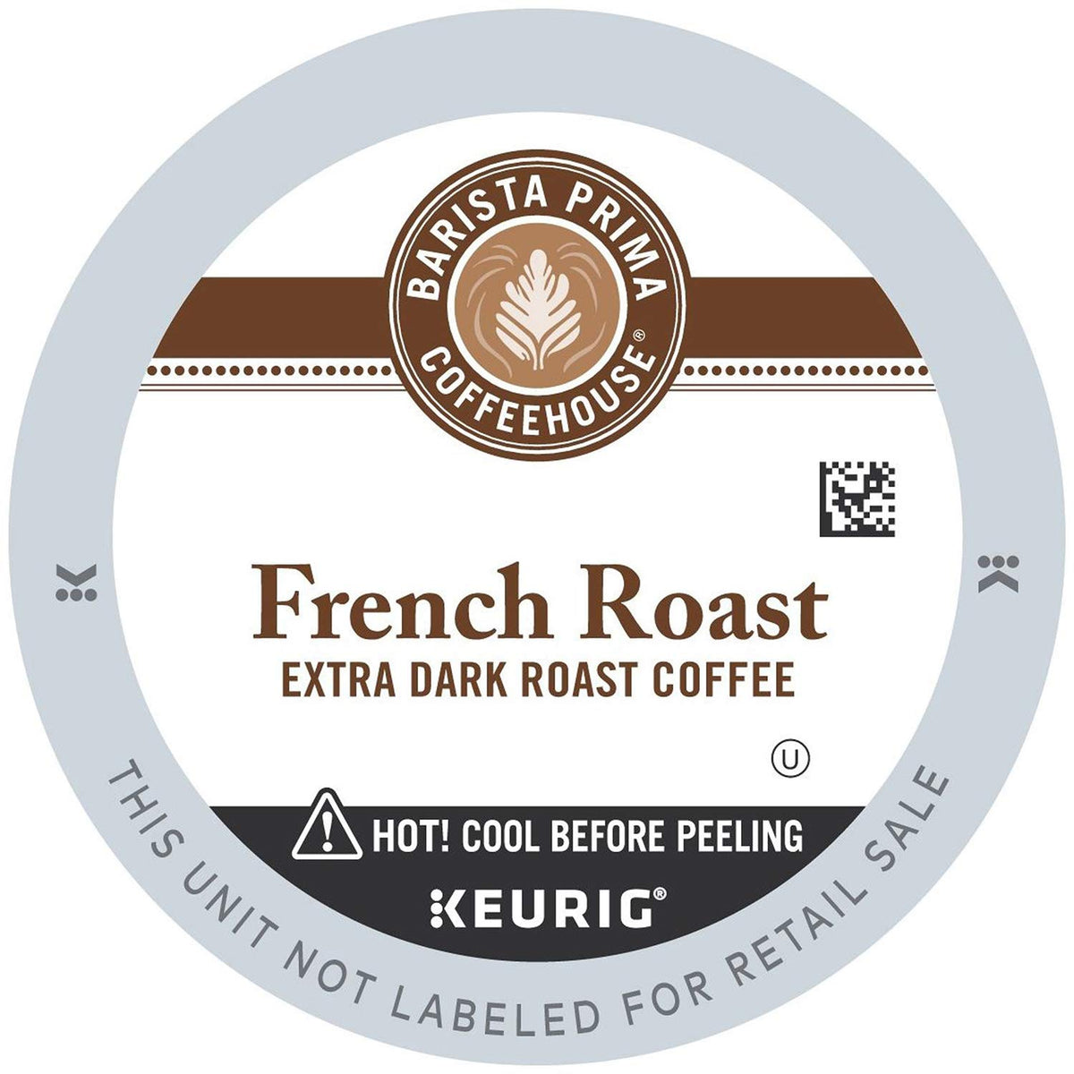 Barista Prima front packaging showing 96-count bold French roast, clear supply and brand