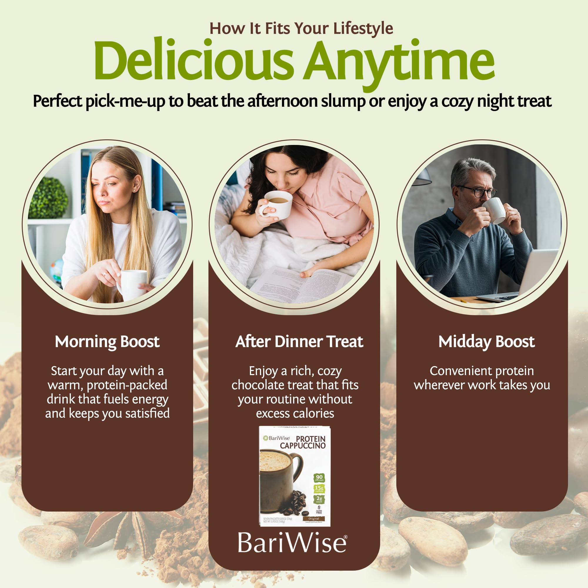 BariWise creamy cappuccino being poured into a mug for indulgence