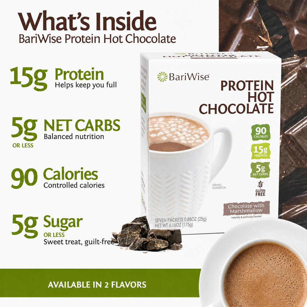 BariWise packet being poured into a mug, quick preparation benefit