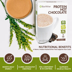 BariWise chocolate powder closeup highlighting smooth texture and easy mixing