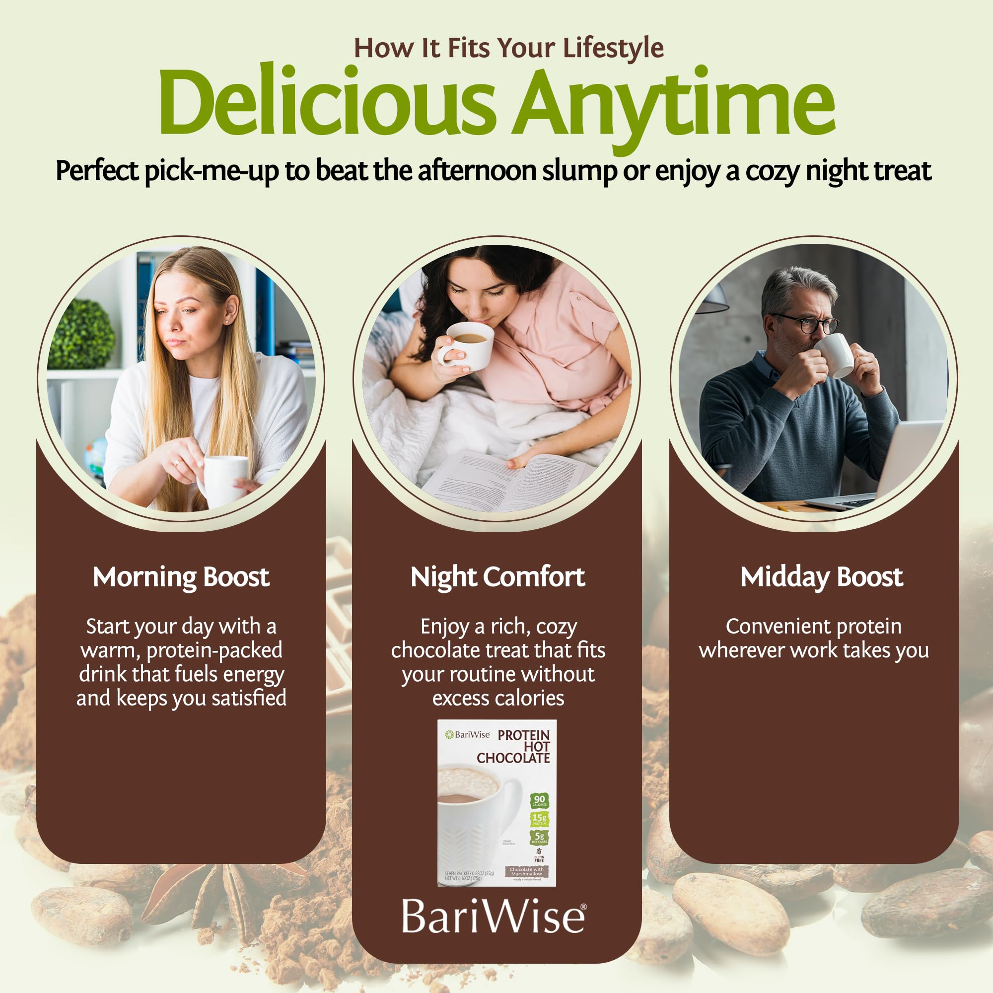 Prepared cup of BariWise hot chocolate with marshmallows, comforting warmth