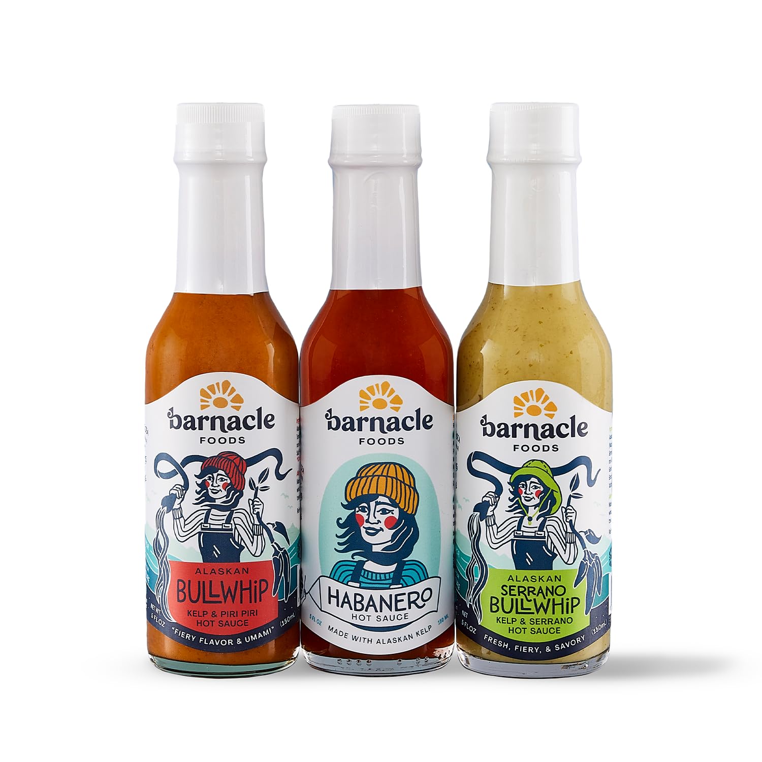 Barnacle Foods front packaging 3-pack showing all bottles and branding benefits