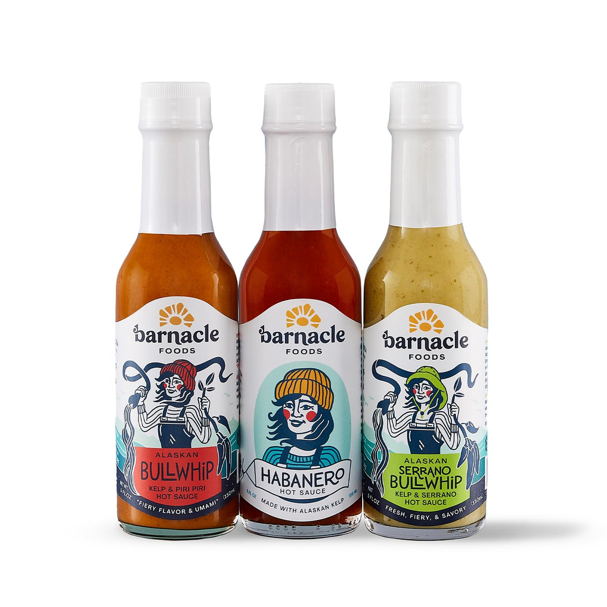 Barnacle Foods front packaging 3-pack showing all bottles and branding benefits