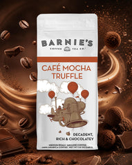 Barnie's French press pour showing full body and smooth mocha benefit