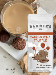 Barnie's ground closeup texture highlighting rich mocha aroma and brewing ease