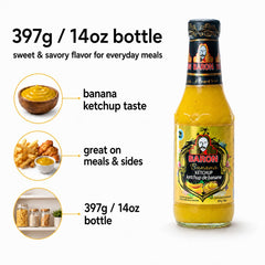 Baron banana ketchup glazed on grilled chicken adds Caribbean flavor benefit