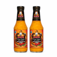 Baron front view of 14 oz bottle showing label and bright red sauce, enhances kitchen flavor