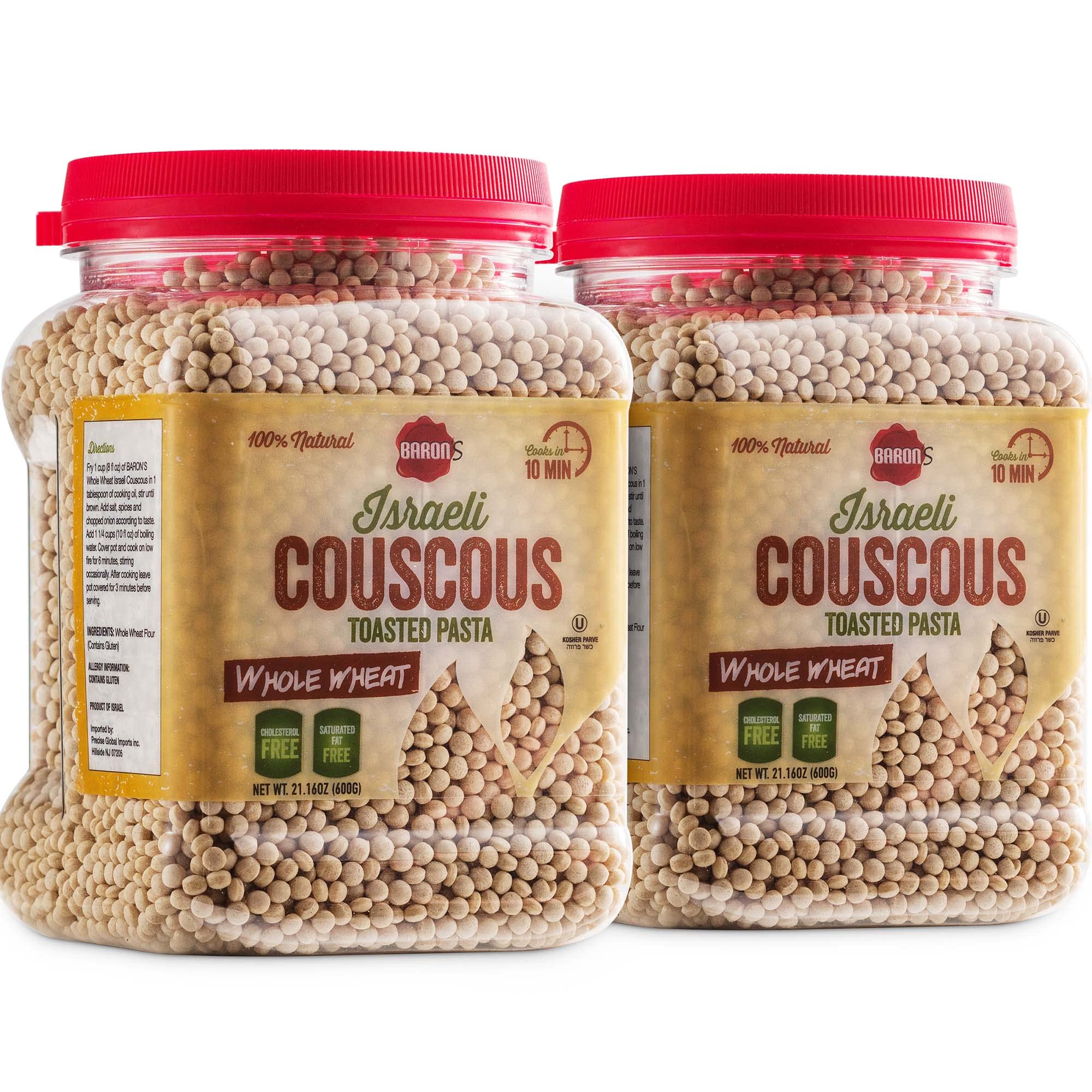 Baron's front packaging showing two jars and clear label, highlights convenience
