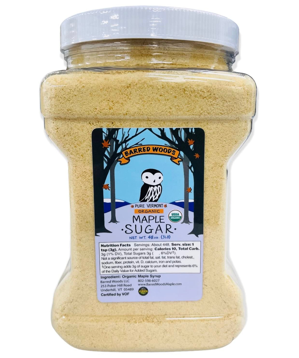 Barred Woods jar front packaging showing label and 3 lb jar for clear identification and shelf appeal