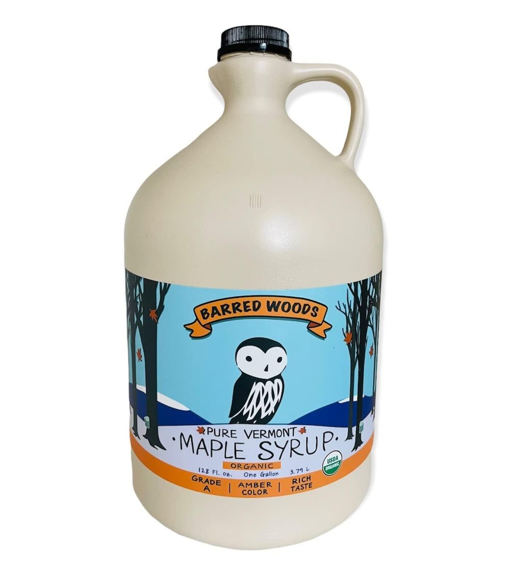 Barred Woods front packaging one-gallon jug showing label and tamper cap for freshness