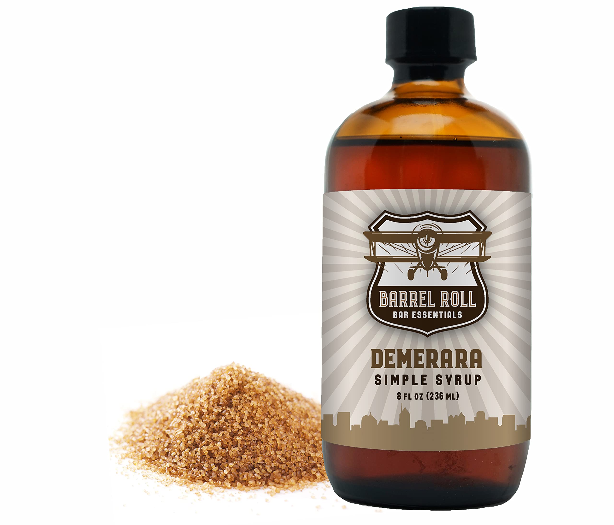 Barrel Roll Demerara front bottle showing size and packaging, builds trust