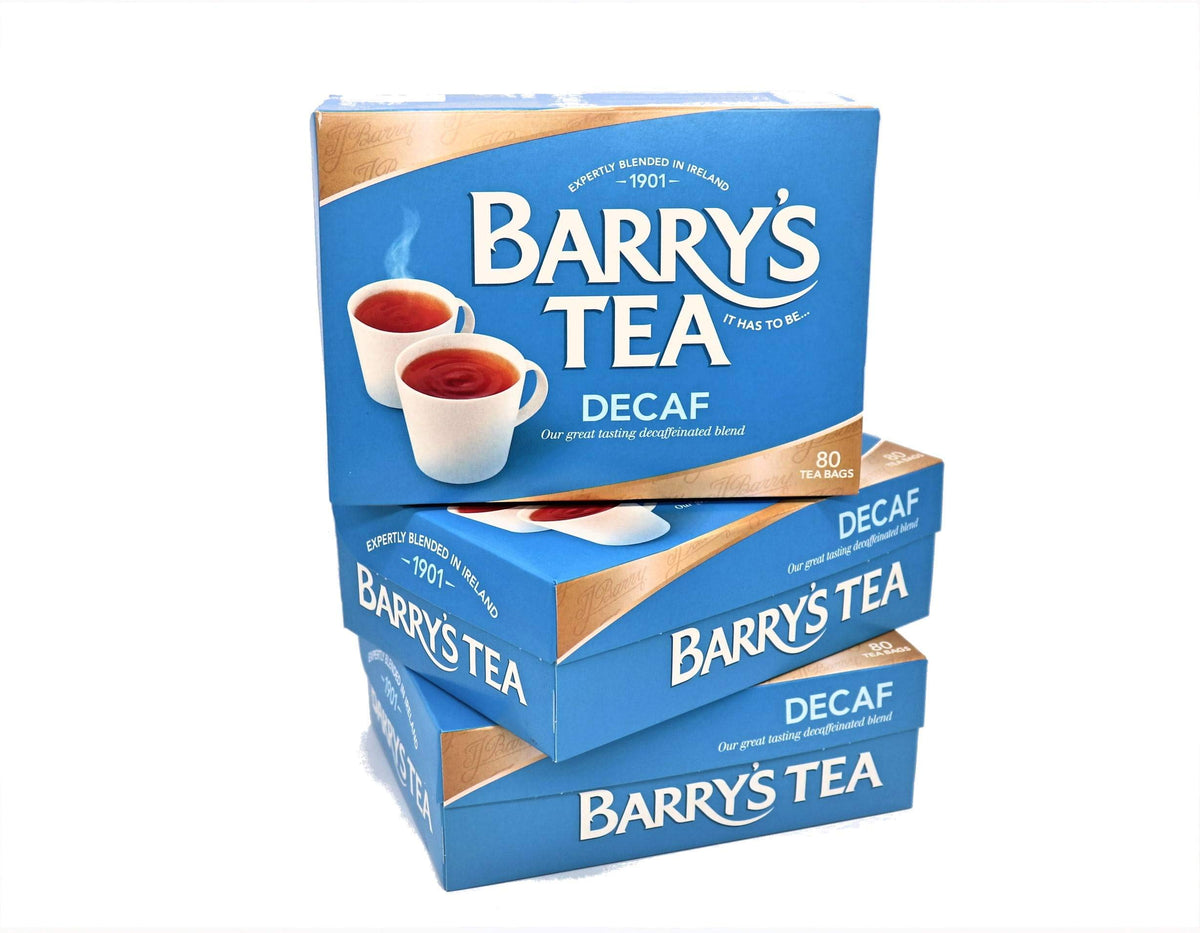 Barry's Tea decaf front packaging showing three boxes and brand clarity for easy choice