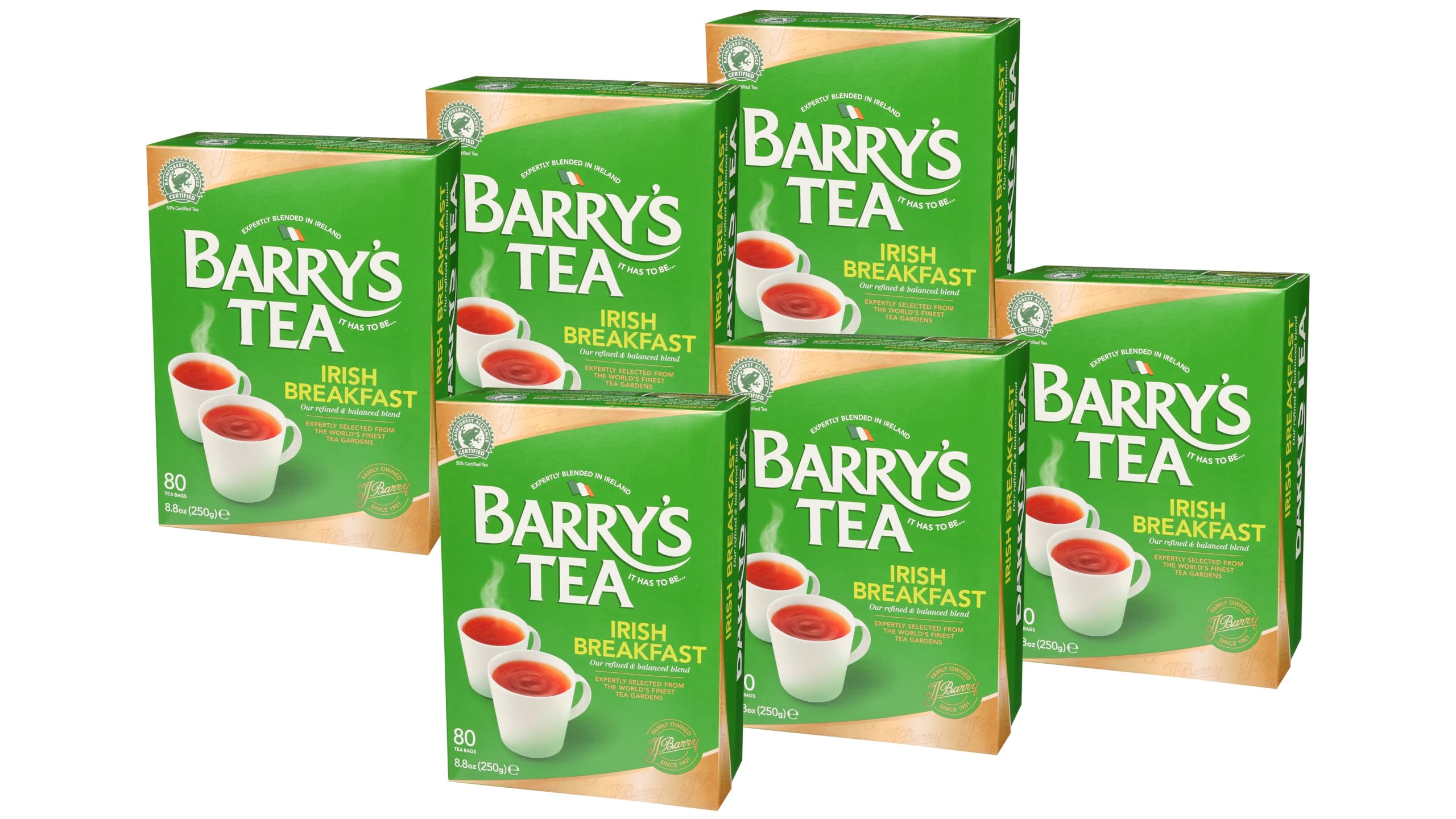 Barry's Tea front packaging 80ct showing brand and count, promotes shelf-ready supply