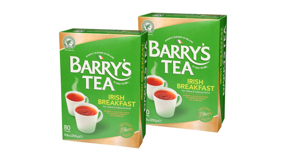 Barry's Tea front packaging showing two 80ct boxes, clear value