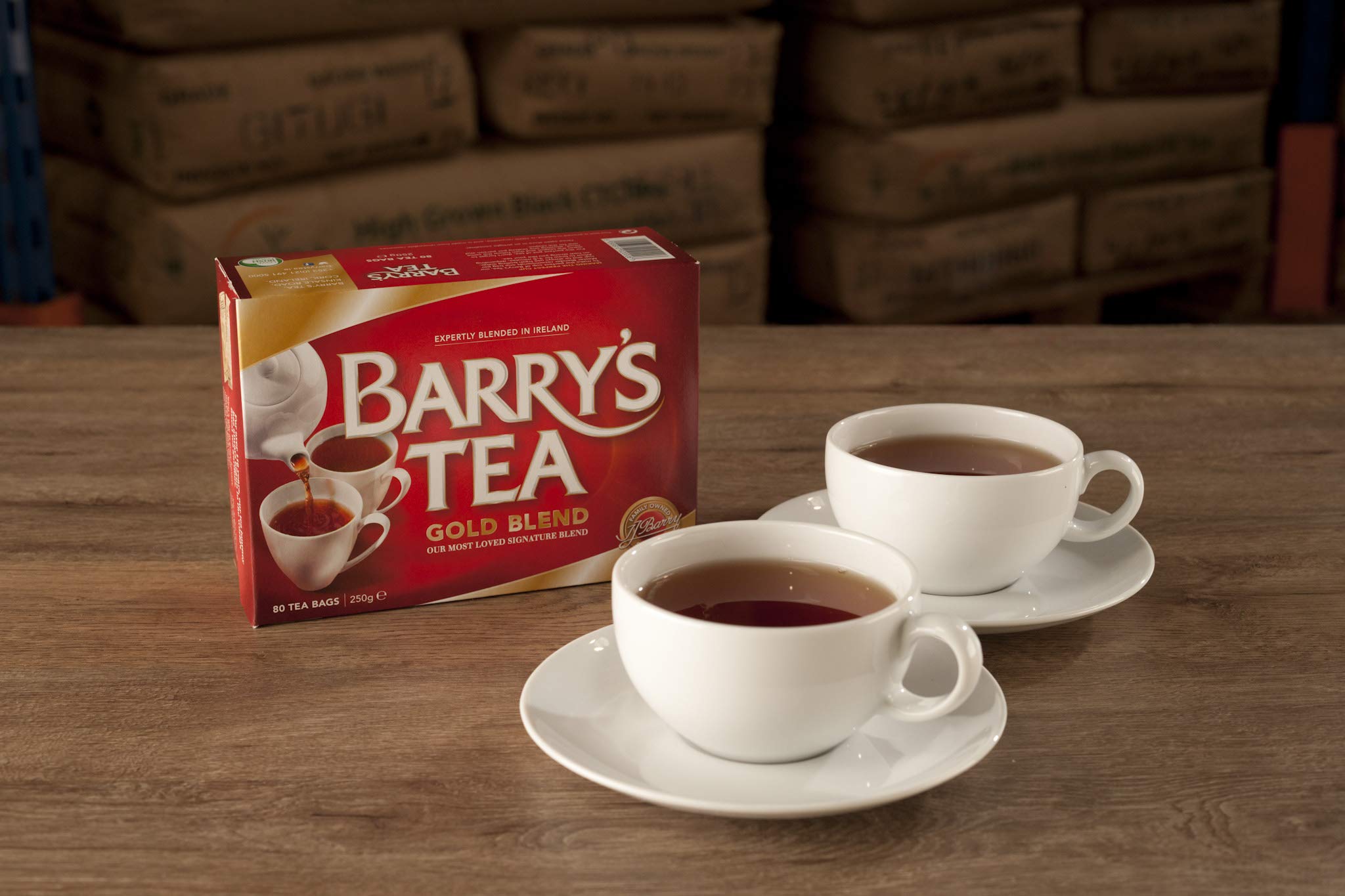 Barry's Tea Gold label detail highlighting brand origin and blend information