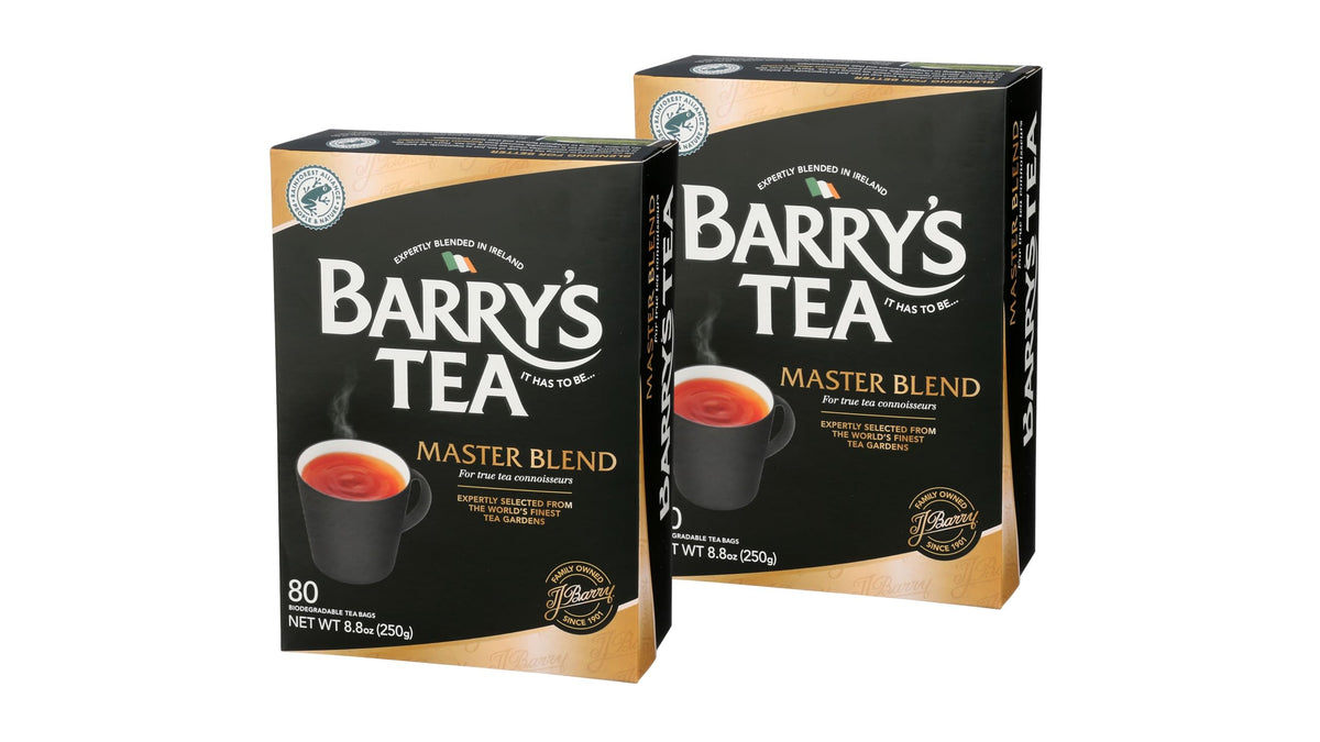 Barry's Tea front packaging shows master blend 80ct and benefits of bold flavor
