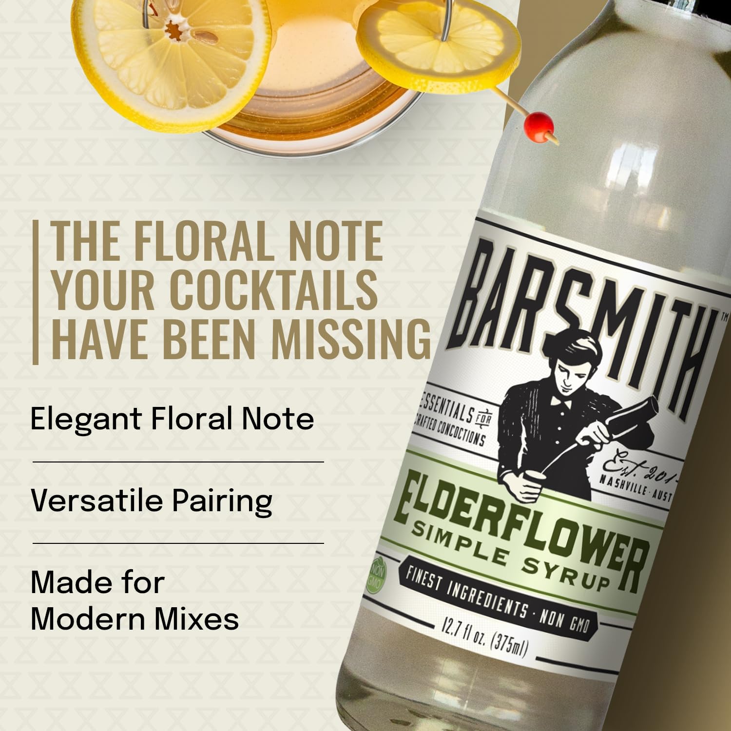 Barsmith elderflower syrup used in a floral spritz adding aromatic lift