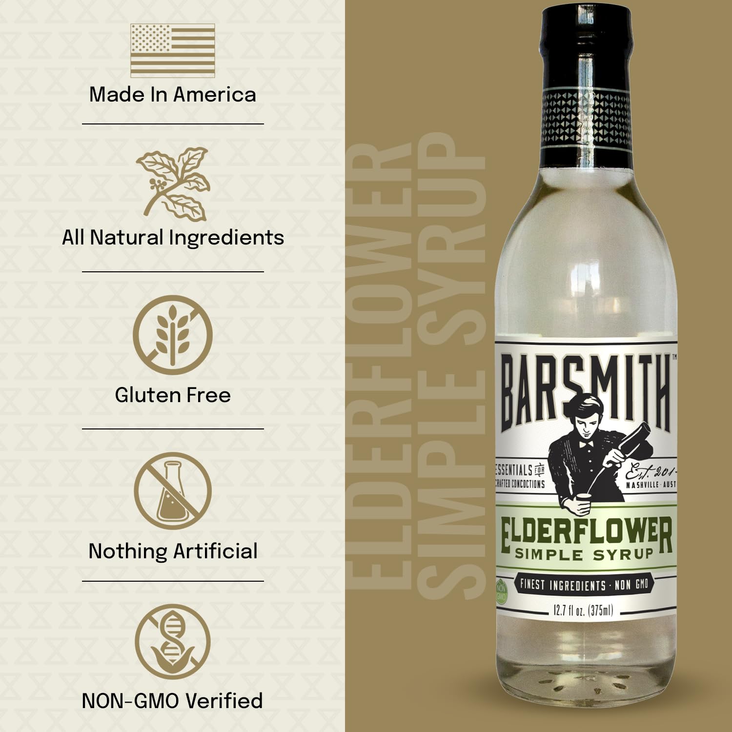 Barsmith elderflower syrup ingredient panel highlighting natural ingredients