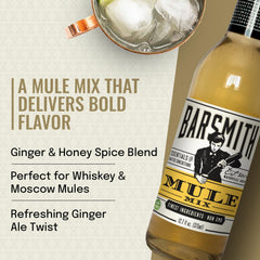 Barsmith with fresh ginger and honey beside bottle, showcasing natural ingredient appeal