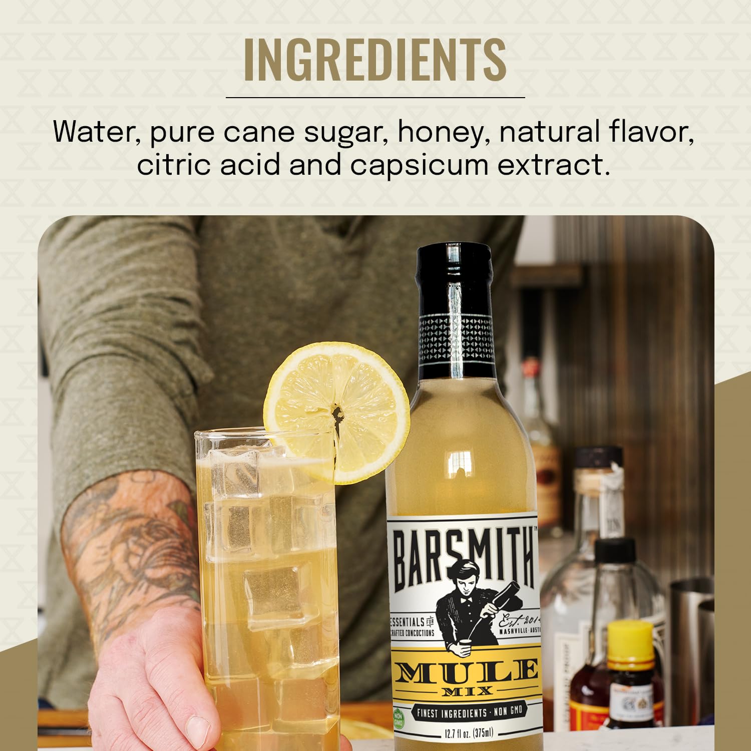 Barsmith mix featured in a whiskey highball, adds spicy-sweet flavor to spirits