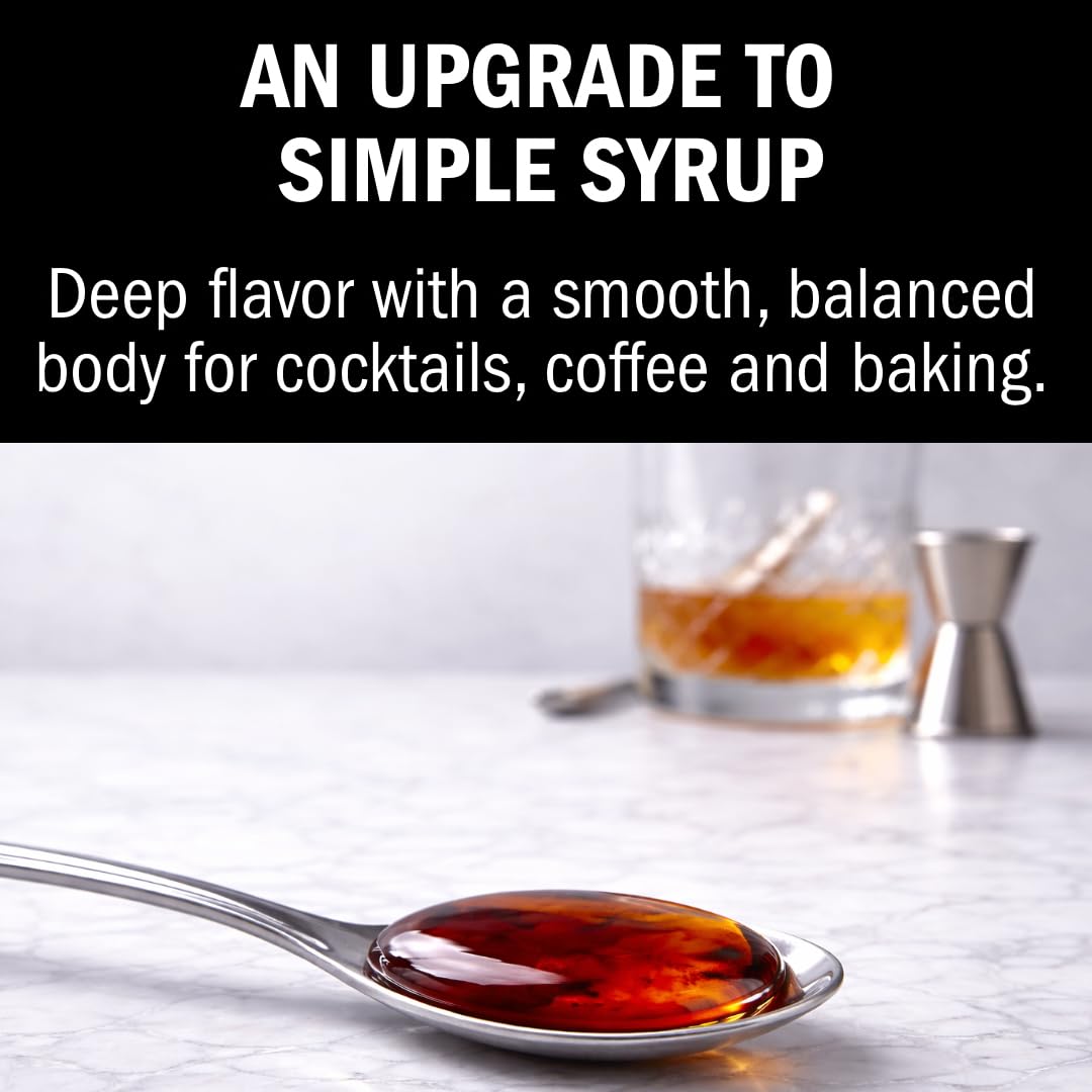 Bartender's Secret Sauce syrup texture close-up highlighting rich caramel color and viscosity benefit