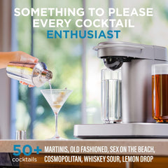 Bartesian cocktail poured in chilled martini glass with lemon twist, showcasing quick serving