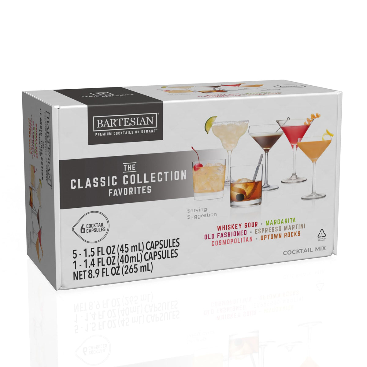 Bartesian front packaging showing six classic capsules and variety benefits