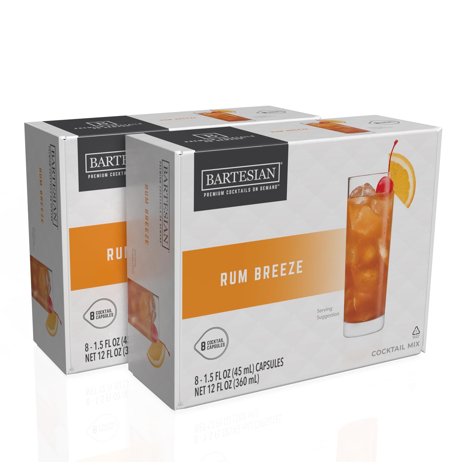 Bartesian front packaging of Rum Breeze capsules showing vibrant tropical branding and convenience