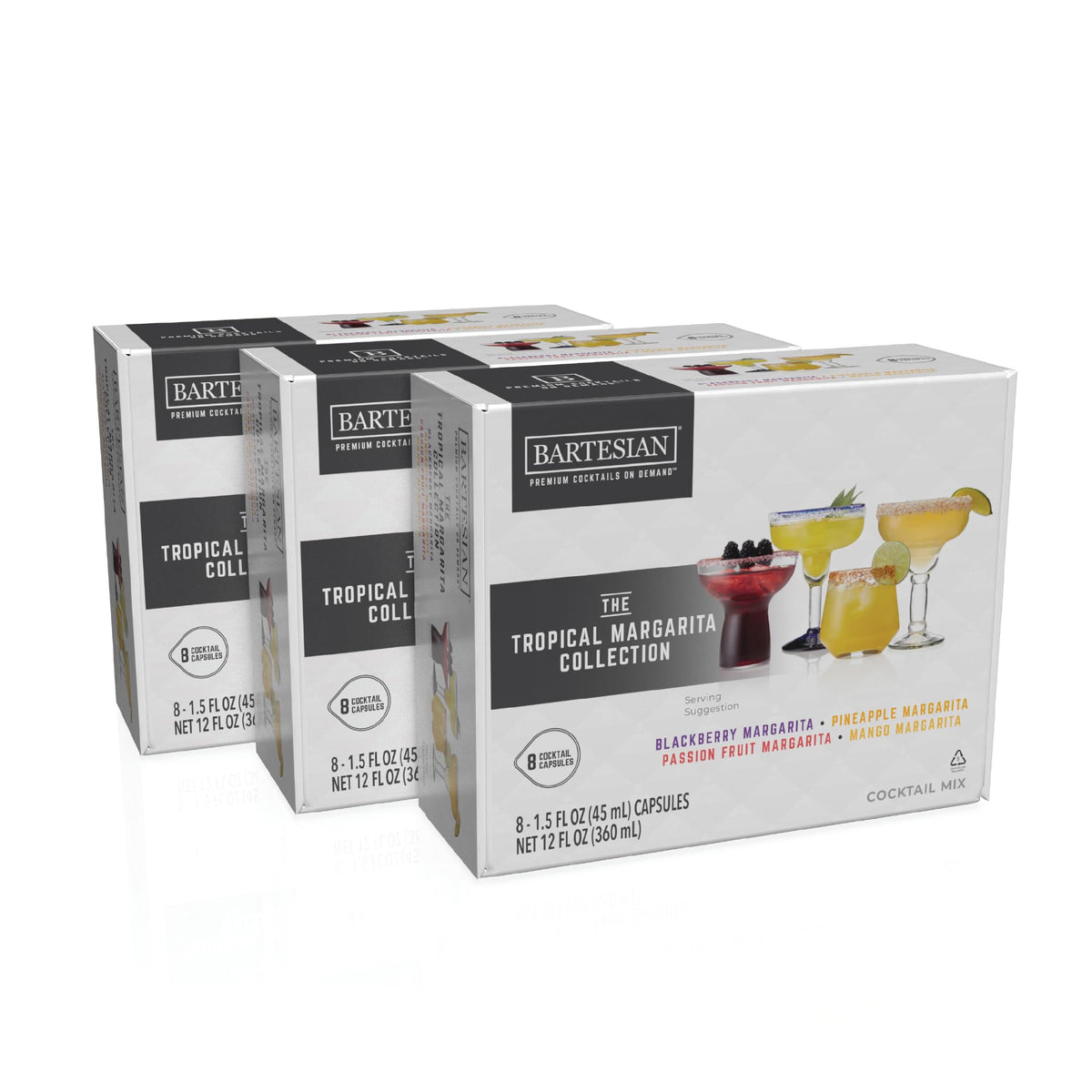 Bartesian front packaging showing 24-pack Tropical Margarita capsules and clear labeling benefit clarity
