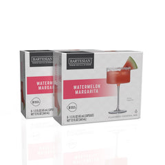 Bartesian front packaging showing 16-pack watermelon margarita capsules and benefits