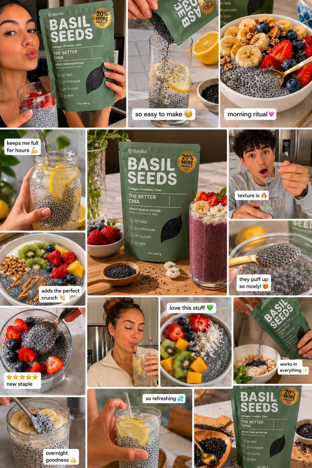 Basilia ingredient label close-up highlighting nutrition and clean ingredients